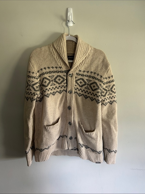 Eddie Bauer Other - Eddie Bauer Beige Shawl Collar Fair Isle Cardigan with Dark Pattern